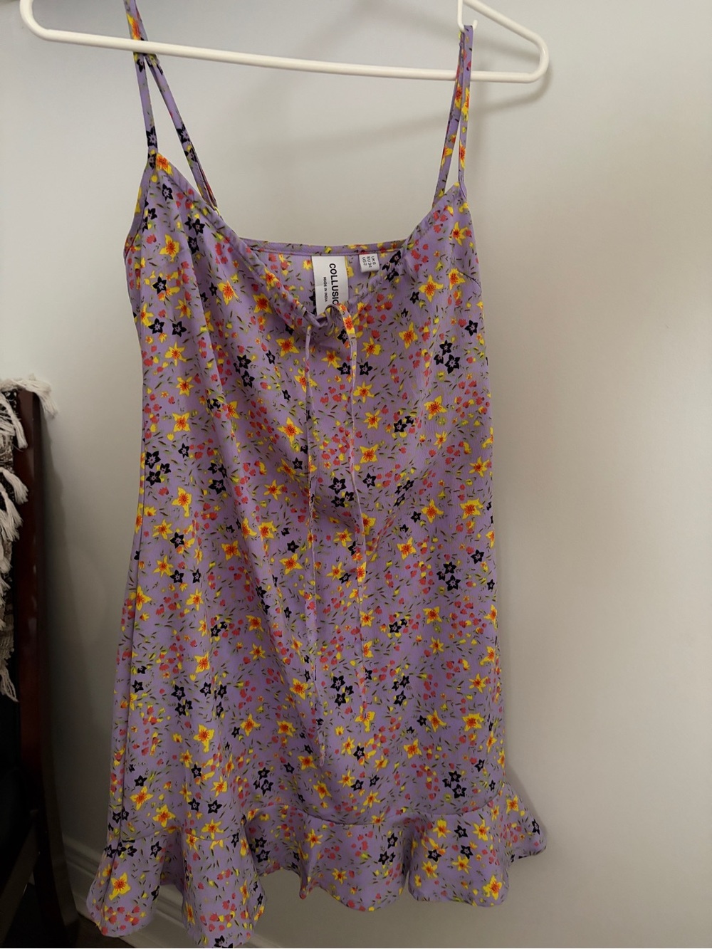 Floral Lavender Slip Dress with Ruffle Hem
